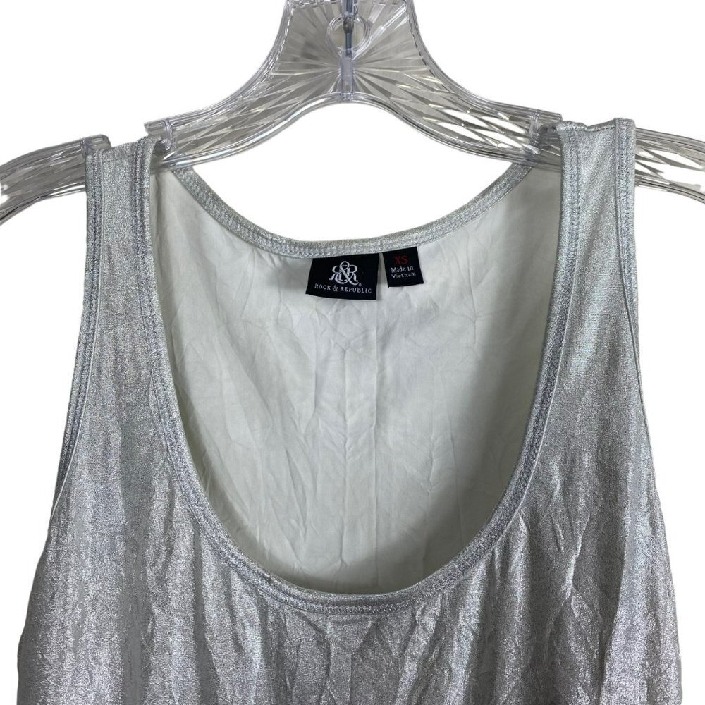 Rock & Republic Rockstar Silver Tank Top Metallic Stretchy‎ Shirt Size XS - Picture 3 of 10